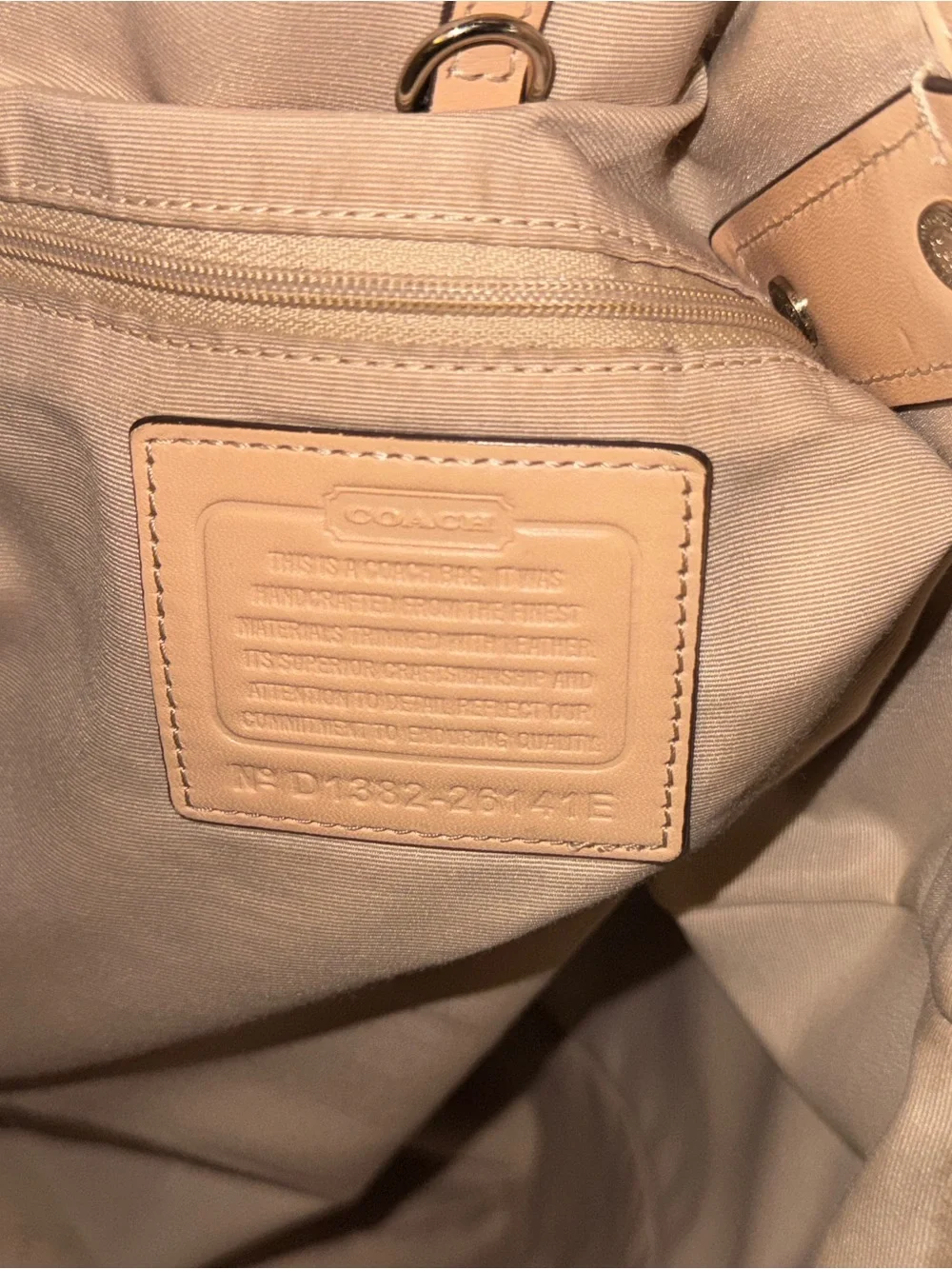 Coach Metallic Silver Leather Tote with Tan Trim